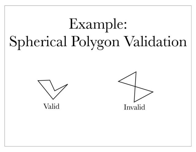 Example:
Spherical Polygon Validation
Valid Invalid
