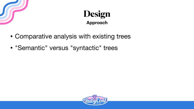 Design
• Comparative analysis with existing trees

• "Semantic" versus "syntactic" trees
Appro
a
ch
