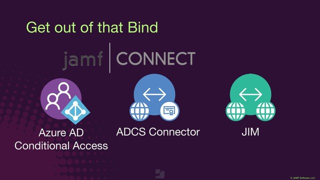 © JAMF Software, LLC
Get out of that Bind
Azure AD

Conditional Access
ADCS Connector JIM
