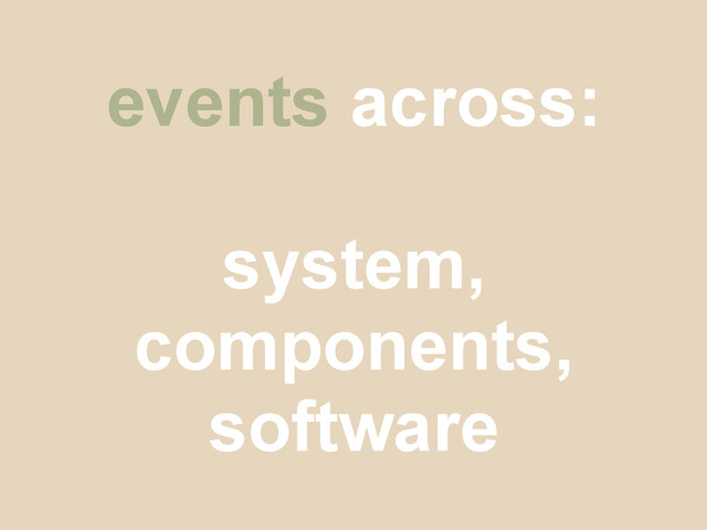 events across:
system,
components,
software
