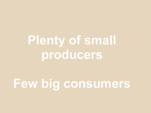 Plenty of small
producers
Few big consumers
