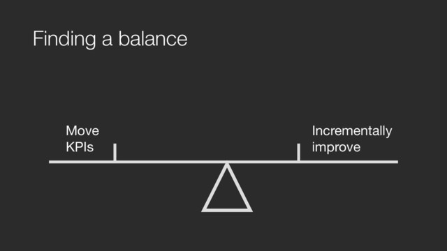Finding a balance
Move  
KPIs
Incrementally  
improve
