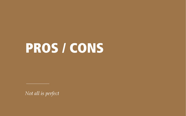 PROS / CONS
Not all is perfect

