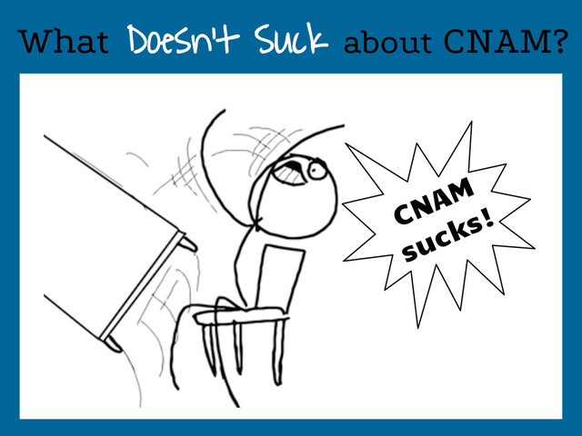 What Doesn't Suck about CNAM?
CNAM
sucks!
