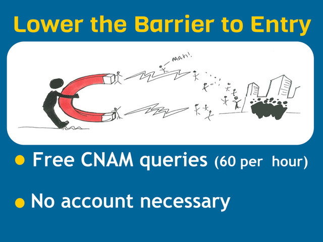 Free CNAM queries (60 per hour)
No account necessary
