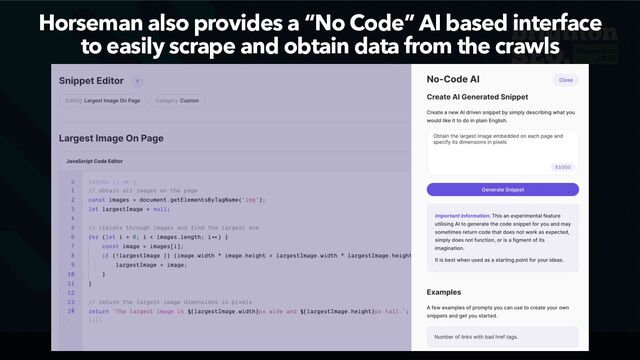 EMBRACING AI IN SEO BY @ALEYDA FROM @ORAINTI AT #BRIGHTONSEO
Horseman also provides a “No Code” AI based interface
 
to easily scrape and obtain data from the crawls
