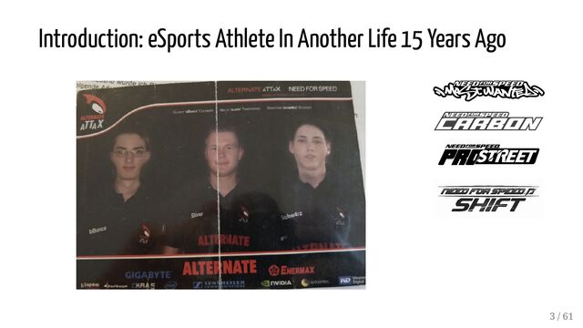 Introduction: eSports Athlete In Another Life 15 Years Ago
3 / 61
