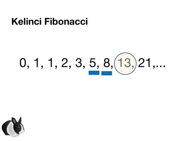 Kelinci Fibonacci
0, 1, 1, 2, 3, 5, 8, 13, 21,...
