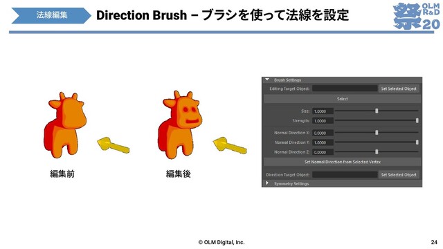 Direction Brush – ブラシを使って法線を設定
© OLM Digital, Inc. 24
編集前 編集後
法線編集
