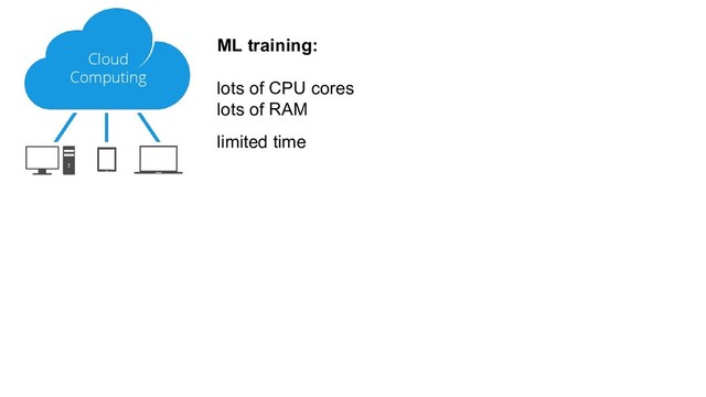 ML training:
lots of CPU cores
lots of RAM
limited time
