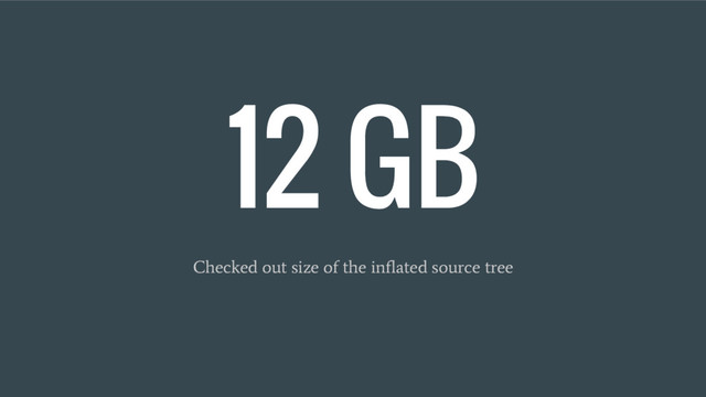 12 GB
Checked out size of the inflated source tree
