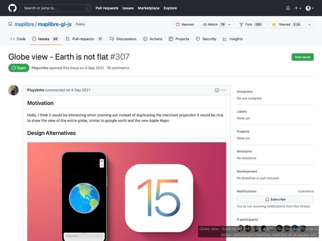 Globe view - Earth is not
fl
at · Issue #307 · maplibre/maplibre-gl-js


https://github.com/maplibre/maplibre-gl-js/issues/307
