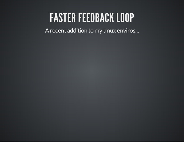 FASTER FEEDBACK LOOP
A recent addition to my tmux enviros...
