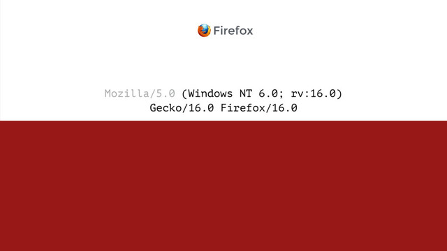 Mozilla/5.0 (Windows NT 6.0; rv:16.0)  
Gecko/16.0 Firefox/16.0
Firefox
