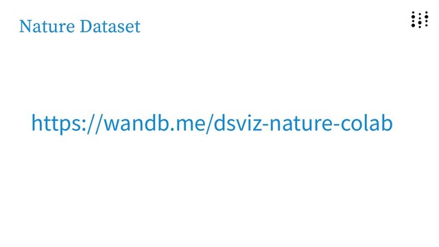 Nature Dataset
https://wandb.me/dsviz-nature-colab
