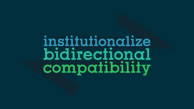 institutionalize
bidirectional
compatibility

