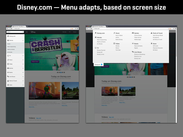 Disney.com — Menu adapts, based on screen size
