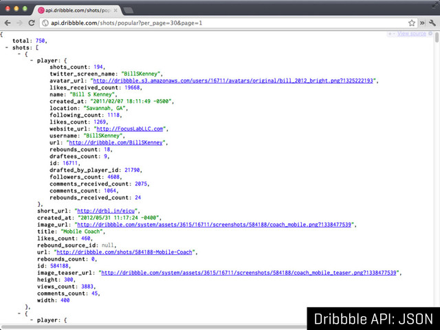 Dribbble API: JSON
