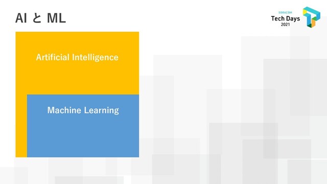 AI と ML
Artificial Intelligence
Machine Learning
