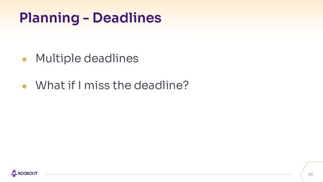Planning - Deadlines
25
● Multiple deadlines
● What if I miss the deadline?

