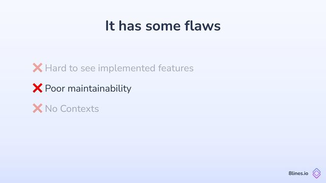 It has some
fl
aws
❌ Hard to see implemented features
8lines.io
❌ Poor maintainability
❌ No Contexts
