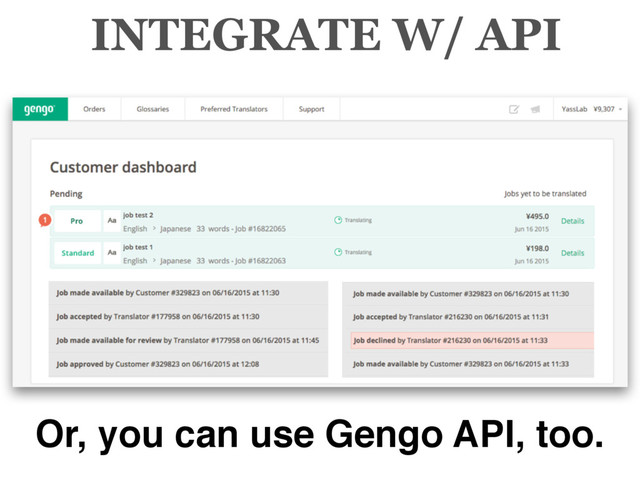 INTEGRATE W/ API
Or, you can use Gengo API, too.
