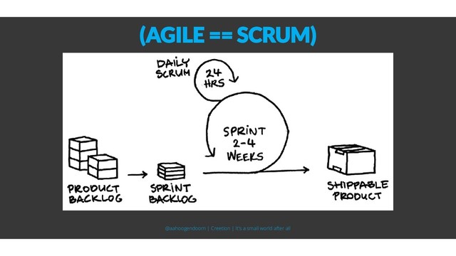 (AGILE == SCRUM)
@aahoogendoorn | Creetion | It's a small world after all

