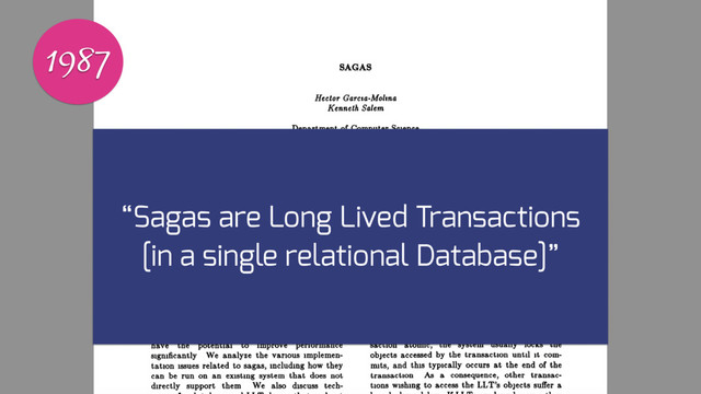 1987
“Sagas are Long Lived Transactions
[in a single relational Database]”
