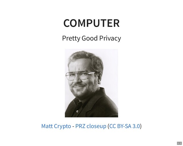 COMPUTER
Pretty Good Privacy
- ( )
Matt Crypto PRZ closeup CC BY-SA 3.0
5 . 5
