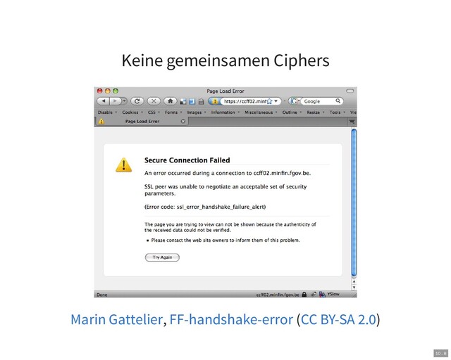 Keine gemeinsamen Ciphers
, ( )
Marin Gattelier FF-handshake-error CC BY-SA 2.0
10 . 8
