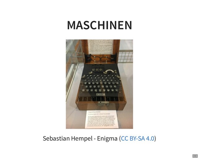 MASCHINEN
Sebastian Hempel - Enigma ( )
CC BY-SA 4.0
5 . 4
