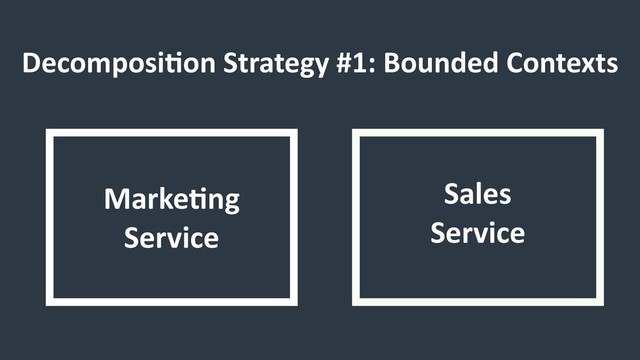 Marke9ng
Service
Sales
Service
Decomposi9on Strategy #1: Bounded Contexts
