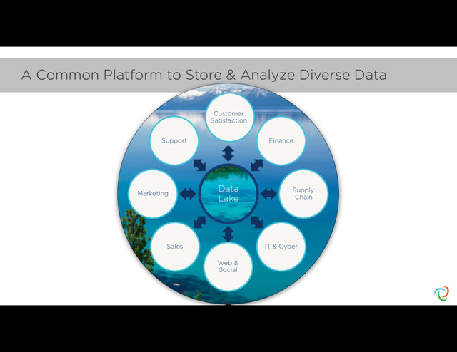 A Common Platform to Store & Analyze Diverse Data
Data
Lake
Finance
Supply
Chain
IT & Cyber
Web &
Social
Customer
Satisfaction
Marketing
Support
Sales
