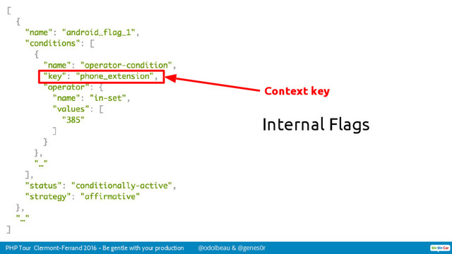PHP Tour Clermont-Ferrand 2016 - Be gentle with your production @odolbeau & @genes0r
Context key
Internal Flags
