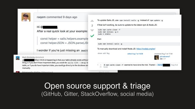 Open source support & triage
(GitHub, Gitter, StackOverﬂow, social media)
