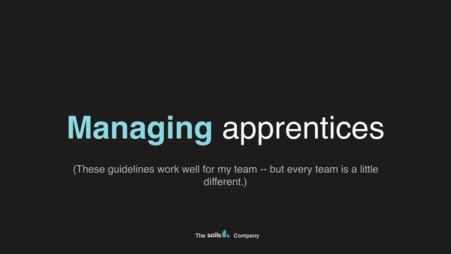 The Company
Managing apprentices
(These guidelines work well for my team -- but every team is a little
different.)
