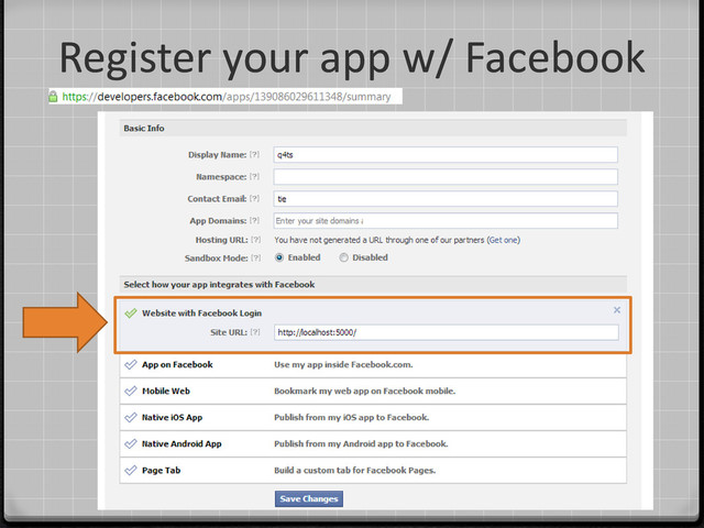 Register your app w/ Facebook
