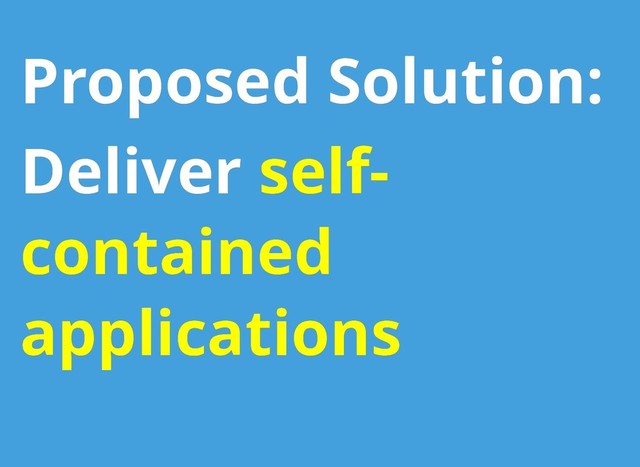 Proposed Solution:
Proposed Solution:
Deliver
Deliver self-
self-
contained
contained
applications
applications
