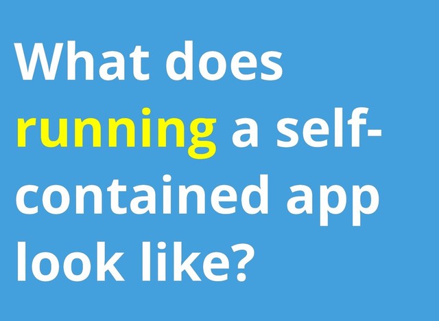 What does
What does
running
running a self-
a self-
contained app
contained app
look like?
look like?
