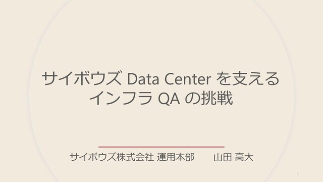 サイボウズ Data Center を⽀える
インフラ QA の挑戦
サイボウズ株式会社 運⽤本部 ⼭⽥ ⾼⼤
1
