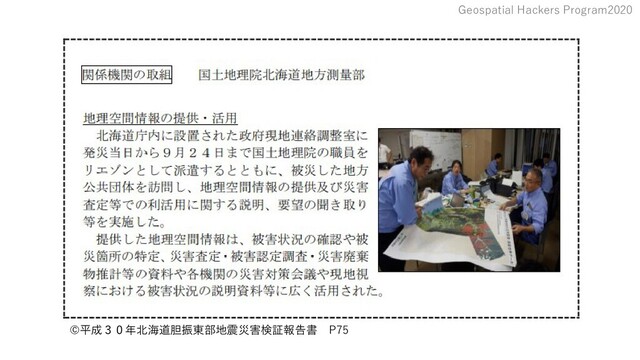 Geospatial Hackers Program2020
© 　
平成３０年北海道胆振東部地震災害検証報告書 P75
