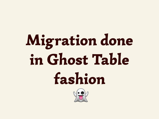 Migration done
in Ghost Table
fashion

