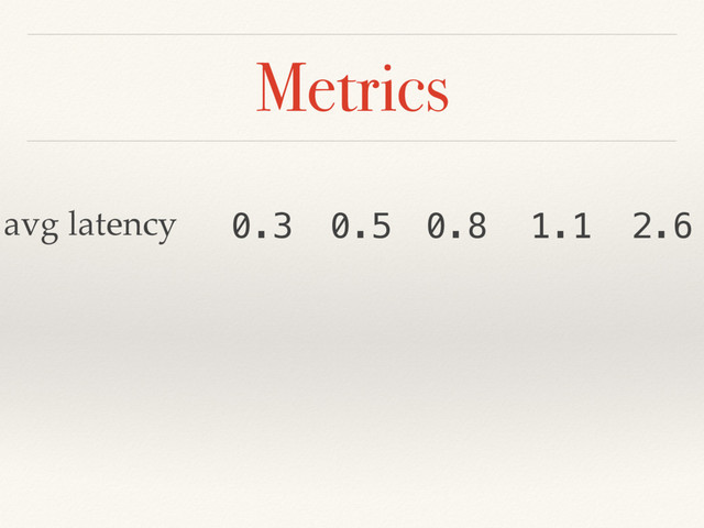 Metrics
avg latency 0.3 0.5 0.8 1.1 2.6
