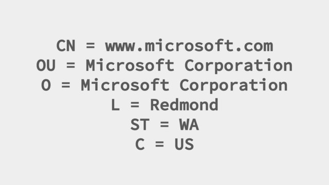 CN = www.microsoft.com
OU = Microsoft Corporation
O = Microsoft Corporation
L = Redmond
ST = WA
C = US
Your Twitter Handle Here

