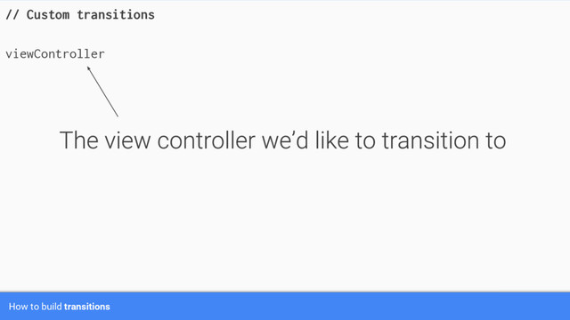 // Custom transitions
viewController
How to build transitions

