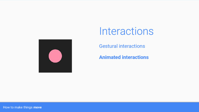 How to make things move
Gestural interactions
Animated interactions
