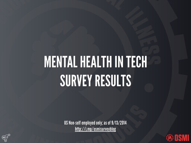 
MENTAL HEALTH IN TECH
SURVEY RESULTS
US Non-self employed only; as of 9/13/2014
http://j.mp/osmisurveyblog
