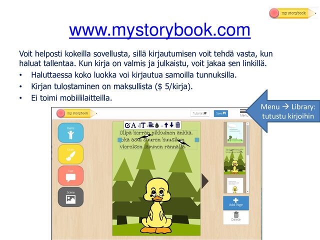 BookCreator
Ediointinäkymä iPadin maksuttomalla versiolla
