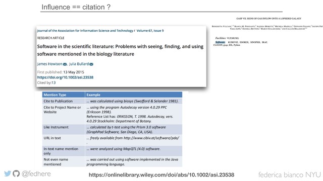federica bianco NYU
@fedhere
Influence == citation ?
https://onlinelibrary.wiley.com/doi/abs/10.1002/asi.23538
