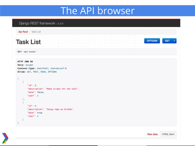 The API browser
